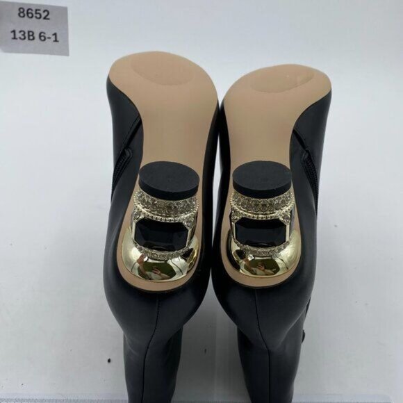 FSJ Women Round Toe Crystal Chunky Block Low Heel Ankle Boots Fashion Side Zip